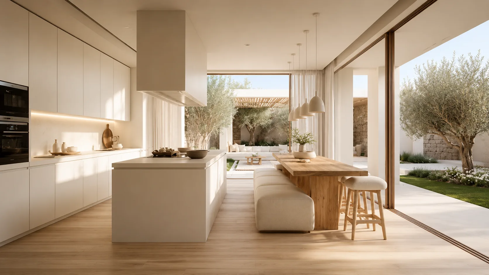 Interno residenziale contemporaneo con affaccio sulla corte